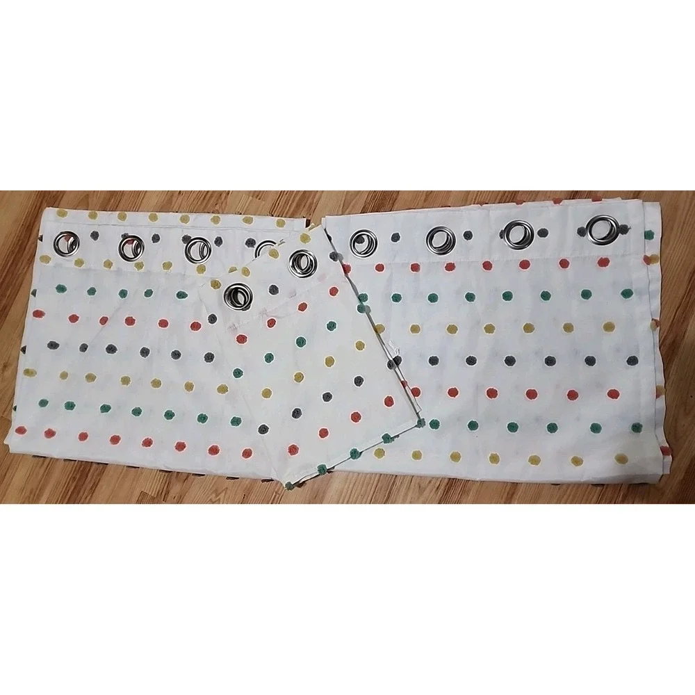Pom Pom Polkadot Curtain Panels With Valence 50 X 84 Inches Colorful
